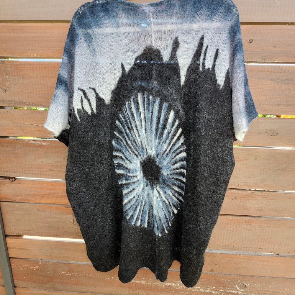 Krimson Klover Wool Mohair Poncho‎ Sweater Tie Dye Graphic L